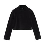 Sort Velour Mock Neck Top