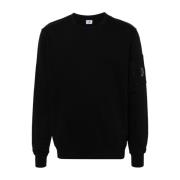 Sort Crew Neck Sweater med Ærme Lynlås Lomme