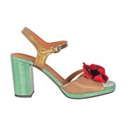 Bronze Læder Sandal med Ruskind Blomst