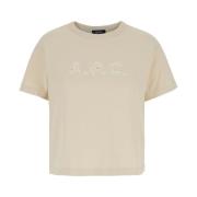 Beige Logo Print Bomuld T-shirt