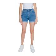 Blå Plain Denim Shorts med Lommer