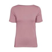 Pink Boat Neck T-Shirt til Kvinder