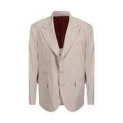 Beige Bomuld Blazer Afslappet Pasform