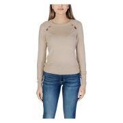 Beige Langærmet Rund Hals T-shirt