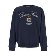 Blå Crewneck Sweatshirt med Broderi i Bomuld