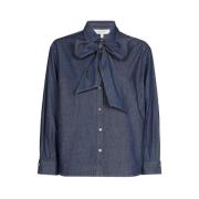 Denim Bluse med Aftagelig Bue