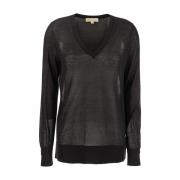 Sort V-hals Sweater Bomuld Silke Blanding