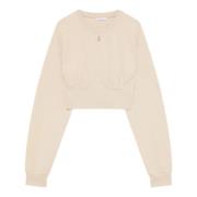 Beige Cropped Bomuldssweater