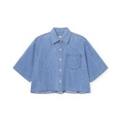 Kortærmet Denim Bluse Cropped