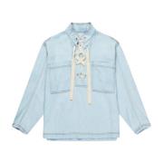 Denim Skjortebluse med Binde Detalje