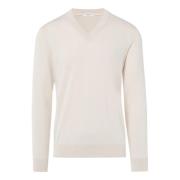 Beige V-Hals Sweater Ekstrafin Bomuld