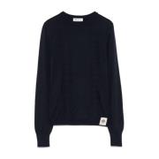 Blå Crew Neck Sweater Ribbet