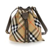 Beige Bucket Taske med Check Motif