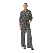 Retro Print Jumpsuit med Skjortekrave