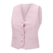 Pink Linned og Viskose Gilet Jakke