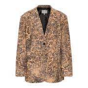 Leopard Print Læder Blazer Jakke