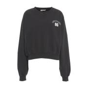 Sort Cropped Sweatshirt med Unikke Logo Prints