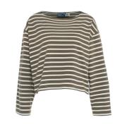 Grøn Stribet Cropped Pullover Strikvarer