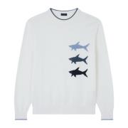 Hvid Strik Pullover Sweatshirt