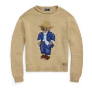 Beige Bear Logo Strikket Sweater