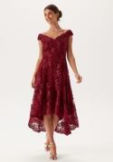 Goddiva Embroidered Lace Dress Wine L (UK12)