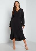 John Zack Long Sleeve Wrap Frill Dress Black S (UK10)