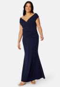 Goddiva Curve Bardot Pleat Maxi Dress Navy 54 (UK26)