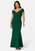 Goddiva Curve Bardot Pleat Maxi Dress Emerald 48 (UK20)