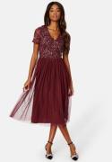 AngelEye Short Sleeve Sequin Embellished Midi Dress Burgundy S (UK10)