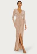 Goddiva Long Sleeve Glitter Maxi Dress Nude M (UK12)