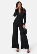 John Zack Deep V Wide Leg Jumpsuit Black L (UK14)