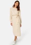 BUBBLEROOM Round Neck Rib Knitted Midi Dress  Light beige XS