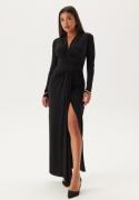 John Zack Deep V Wrap Front Maxi Dress Black S (UK10)