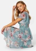 Goddiva Floral Flutter Tiered Midi Dress Air Force Blue L (UK14)