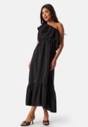 John Zack One Shoulder Ruffle Maxi Dress Black XS (UK8)