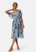 Goddiva Flutter Floral Midi Dress Air Force Blue L (UK14)