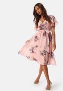 Goddiva Flutter Floral Midi Dress Peach M (UK12)