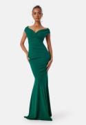 Goddiva Bardot Pleat Maxi Dress Emerald M (UK12)