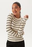 Pieces Pccrista LS O-Neck Knit Birch Stripes:BLACK NARROW XS