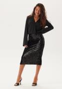 Happy Holly Sequin Trumpet Sleeve Midi Dress Black 32/34