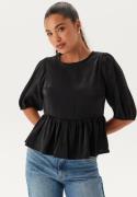 BUBBLEROOM Round Neck Puff Sleeve Blouse  Black S