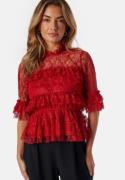 BUBBLEROOM Frill Lace Blouse Red 42