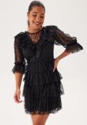 Bubbleroom Occasion Lace Frill Puff Sleeve Dress Black M