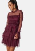 BUBBLEROOM Dotted Mesh L/S Dress Wine-red 42