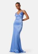 Goddiva Satin Lace Trim Maxi Dress Cornflower Blue XL (UK16)