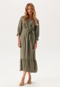 BUBBLEROOM Puff Sleeve Structured Dress  Khaki green L