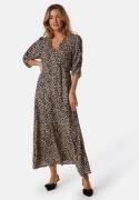 BUBBLEROOM Ruched Sleeve Midi Dress  Light nougat/Patterned XL