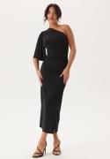 Bubbleroom Occasion Soft Ruched One Shoulder Midi Dress Black L