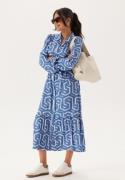 Happy Holly Viscose Long Sleeve Dress Blue/Beige 44/46