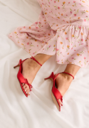 BUBBLEROOM Bow Low heel Strap Sandal Red 36